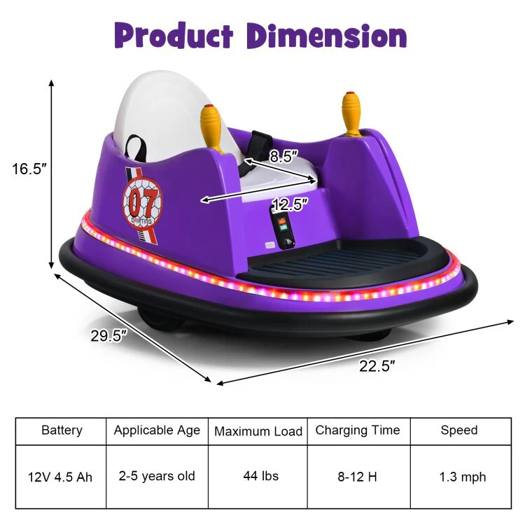 12V Electric Ride-On Bumper Car with Flashing Lights for Kids and Toddlers Toy Gift - Image 5