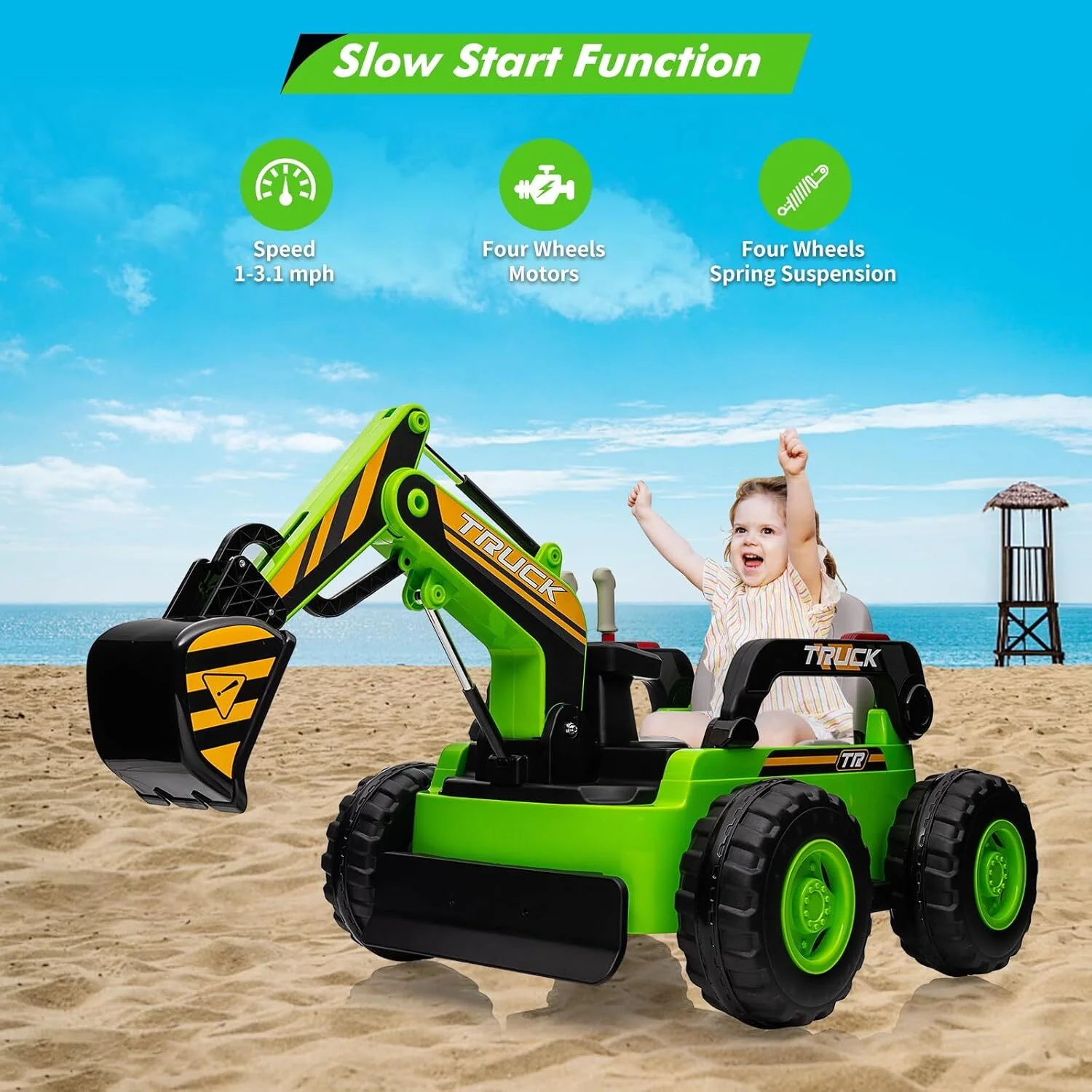 12V Electric Ride-On Excavator Toy Vehicle with Motorized Arm for Kids - Image 10