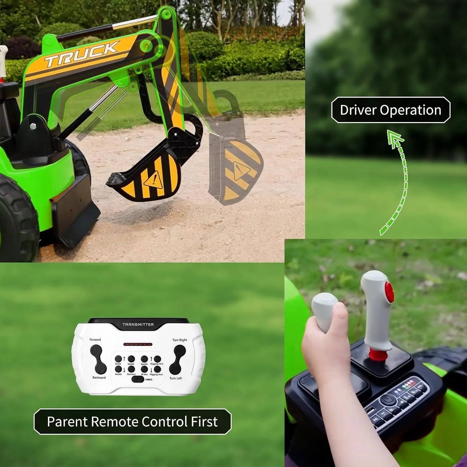 12V Electric Ride-On Excavator Toy Vehicle with Motorized Arm for Kids - Image 6
