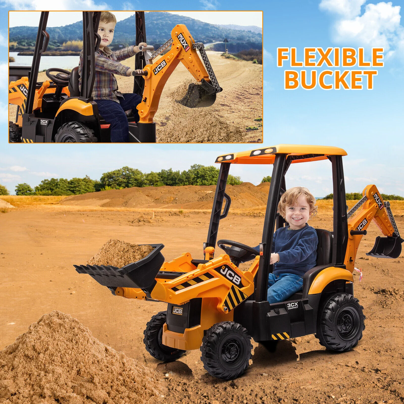 12V Ride-On Movable Excavator Toy Truck for Kids Ages 1-5 - Image 11