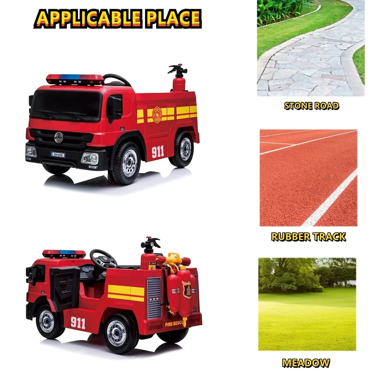 12V Ride-On Fire Truck Toy Car with Remote Control for Kids Ages 3-6 - Image 4