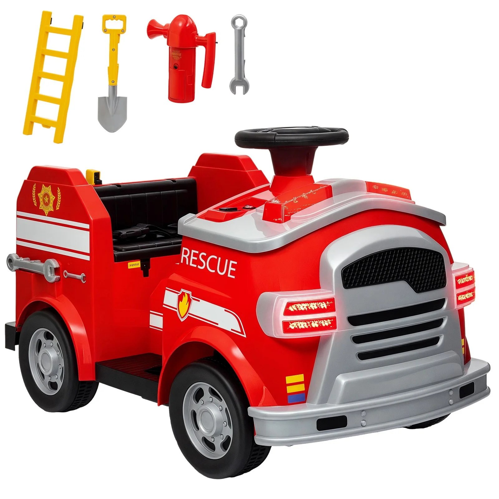12V Ride On Fire Truck with Siren and Flashing Lights - Image 3