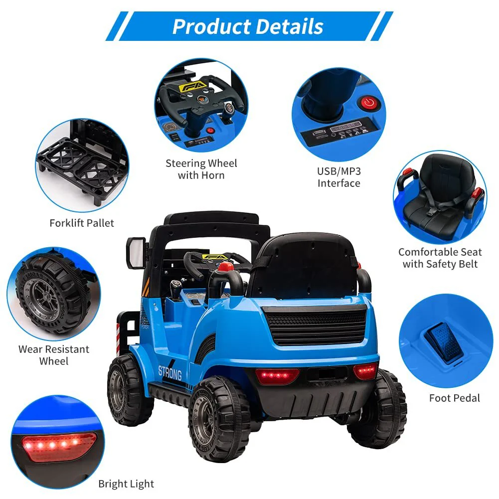 12V Electric Ride-On Forklift Construction Car with Remote Control - Image 3
