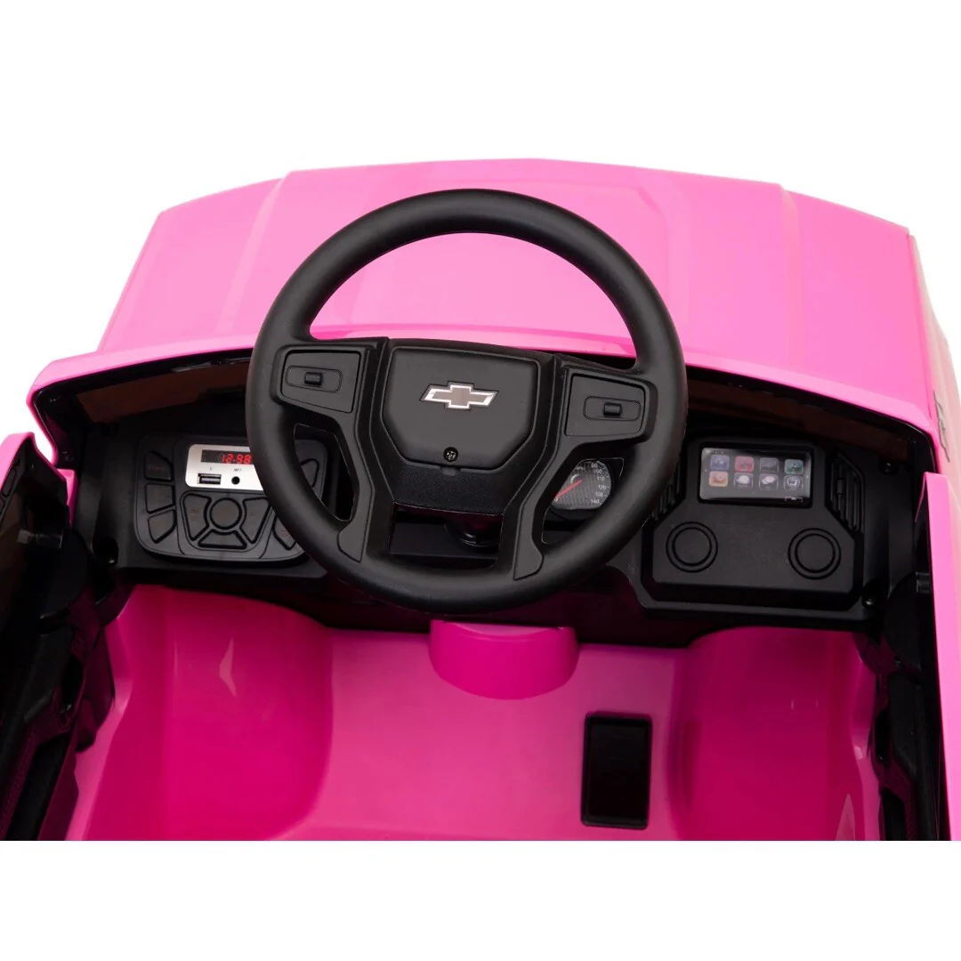 12V Pink Battery-Powered Ride-On Truck Licensed Chevrolet Silverado for Kids - Image 8