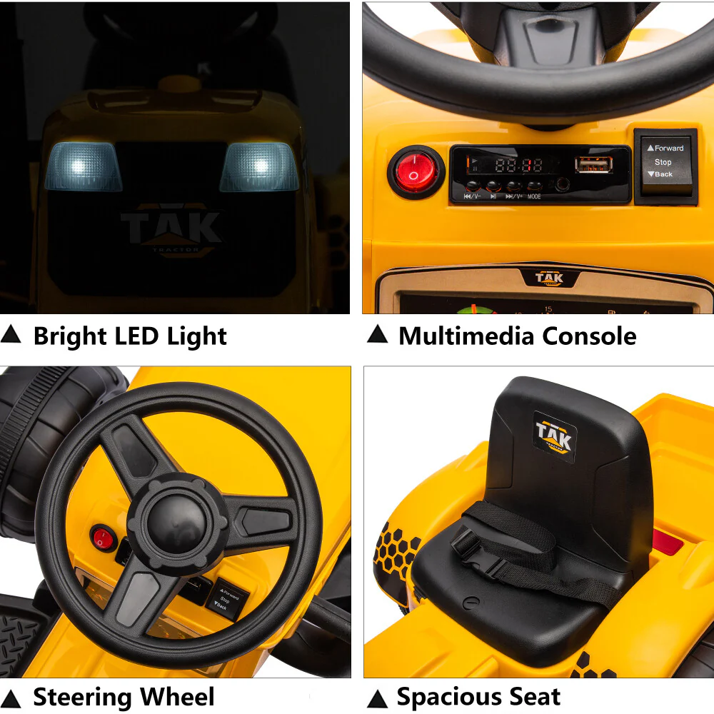 12V Electric Ride-On Tractor with Front Loader and Excavator for Kids Ages 3-6 - Image 21