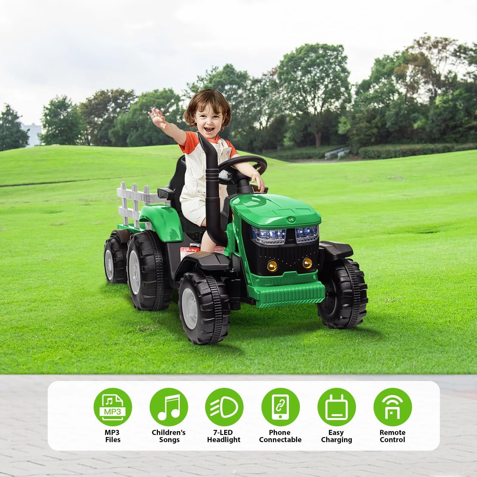 12V Electric Ride-On Tractor for Kids with Trailer, 6 Wheels, and Bluetooth - Image 14