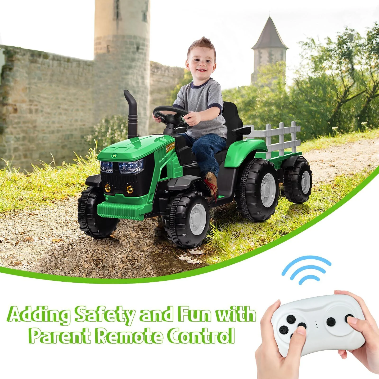 12V Electric Ride-On Tractor for Kids with Trailer, 6 Wheels, and Bluetooth - Image 9