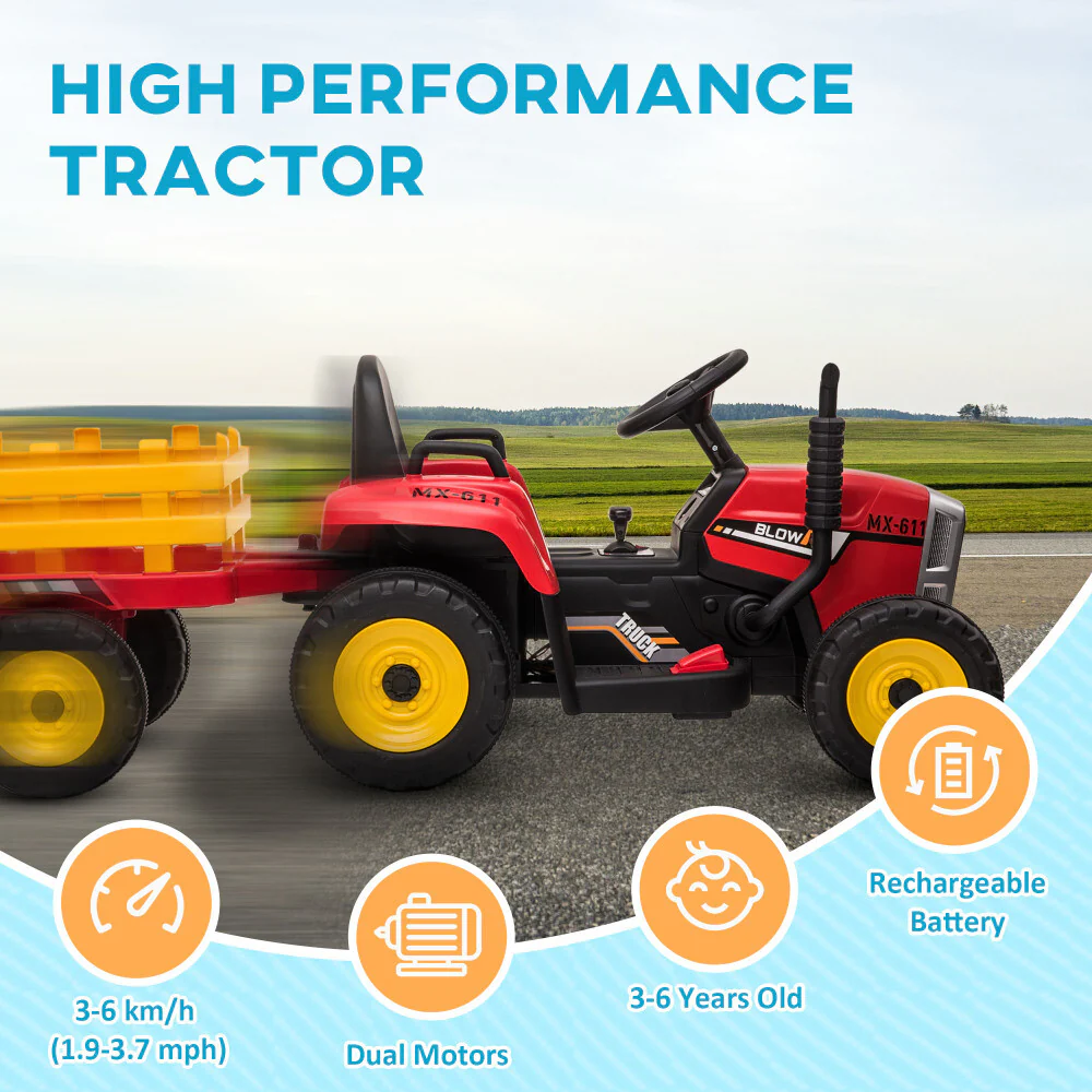 12V Electric Ride-On Tractor with Trailer, 25W Dual Motors and Remote Control - Image 2