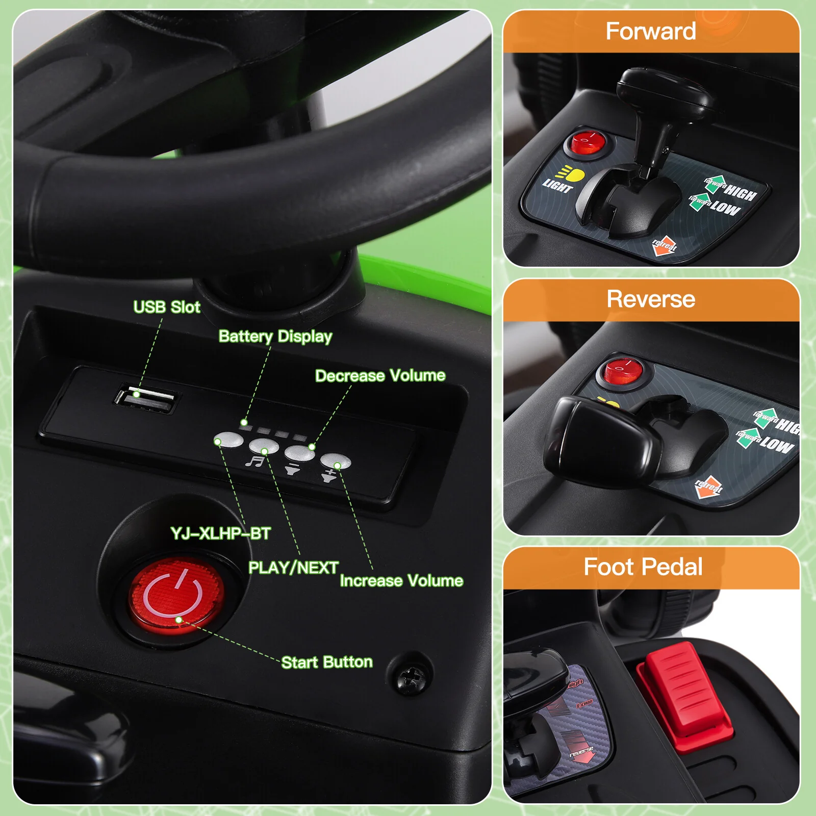 12V Ride-On Tractor with Detachable Trailer Remote Control LED Lights Kids Truck Toy Car - Image 8