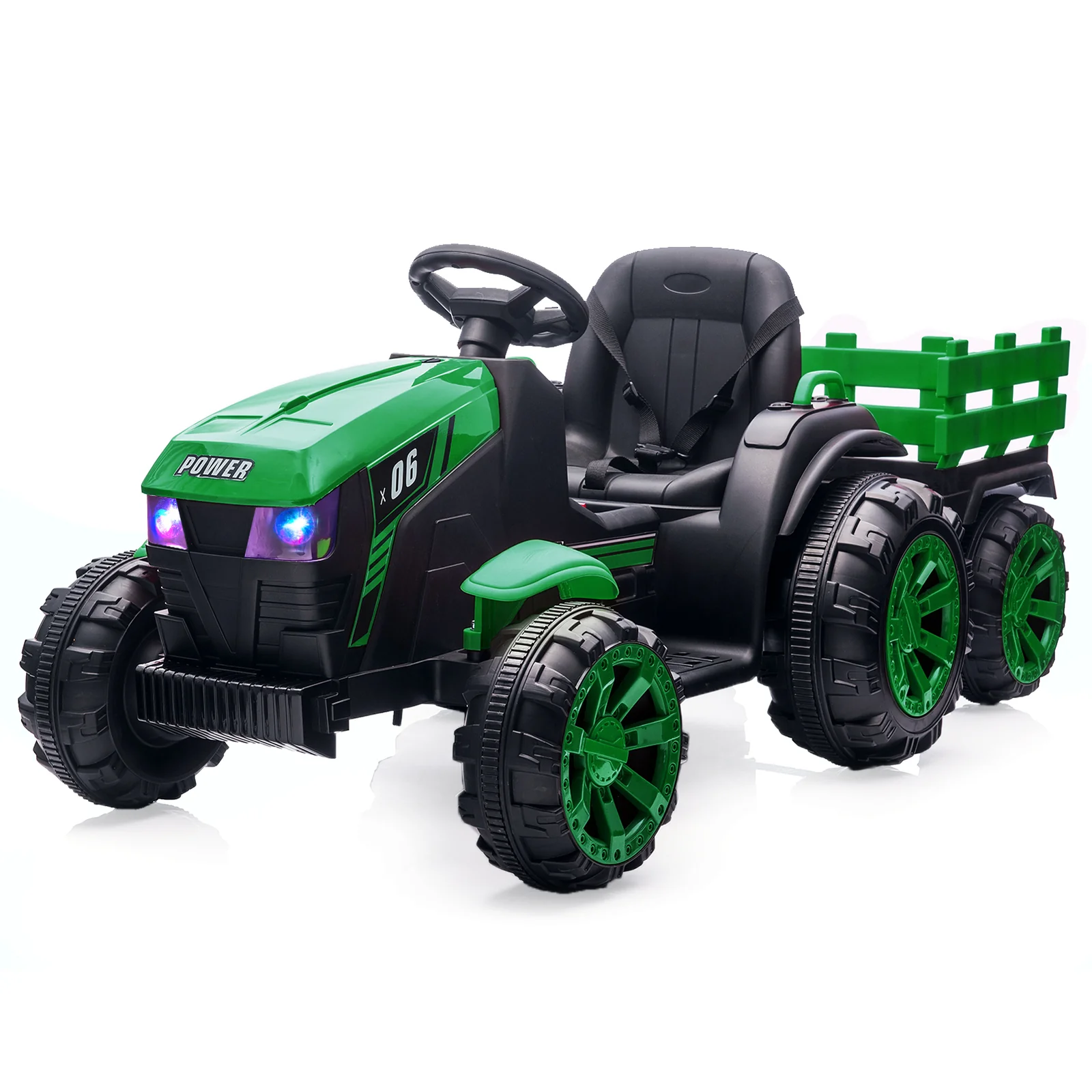 12V Battery-Powered Electric Ride-On Tractor with Trailer for Kids