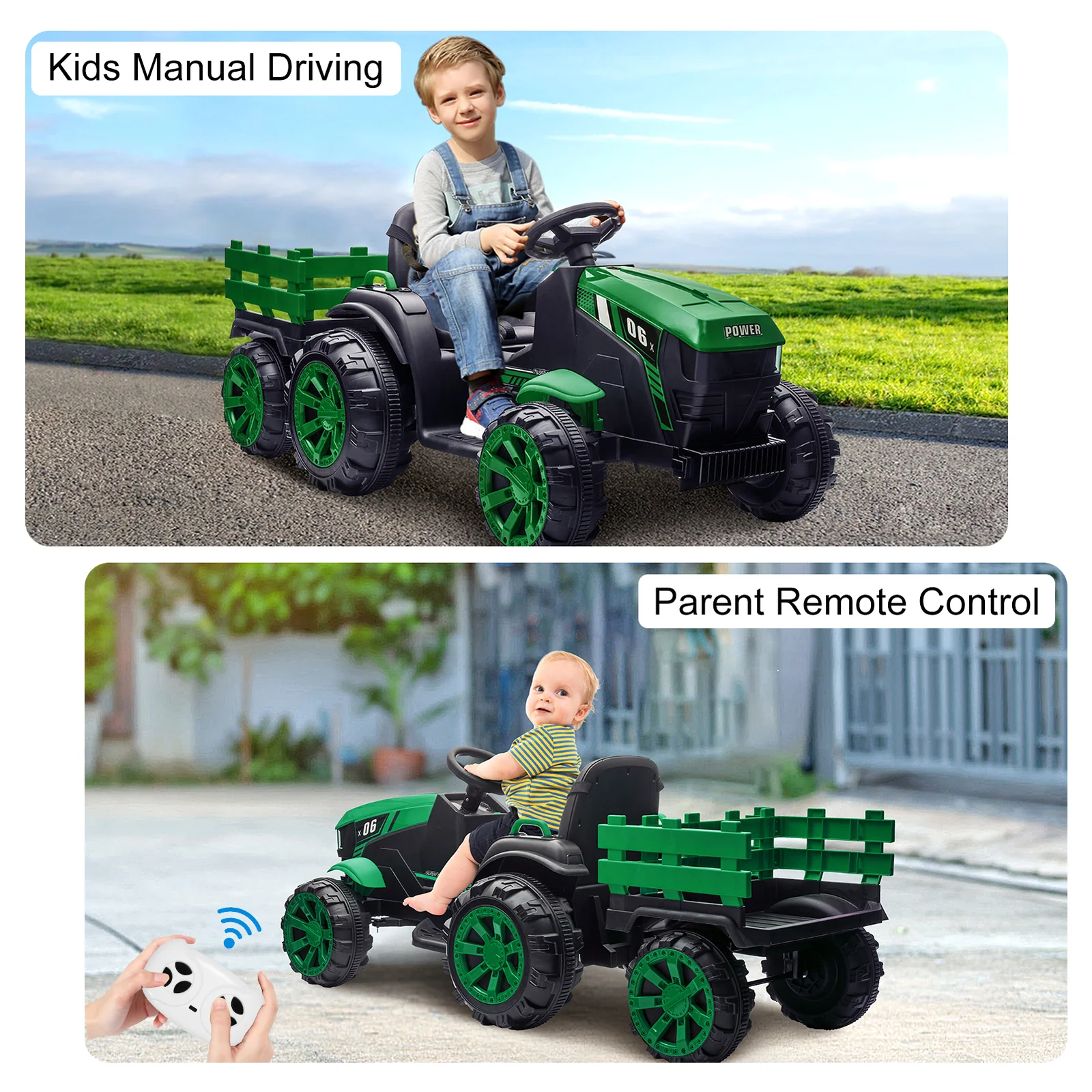 12V Battery-Powered Electric Ride-On Tractor with Trailer for Kids - Image 6