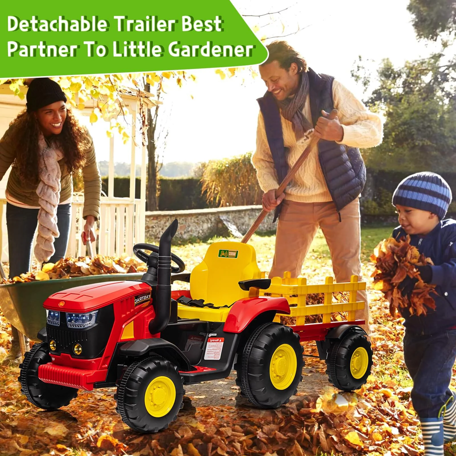 12V Battery-Powered Electric Ride-On Tractor with Trailer and Remote Control Toy - Image 4