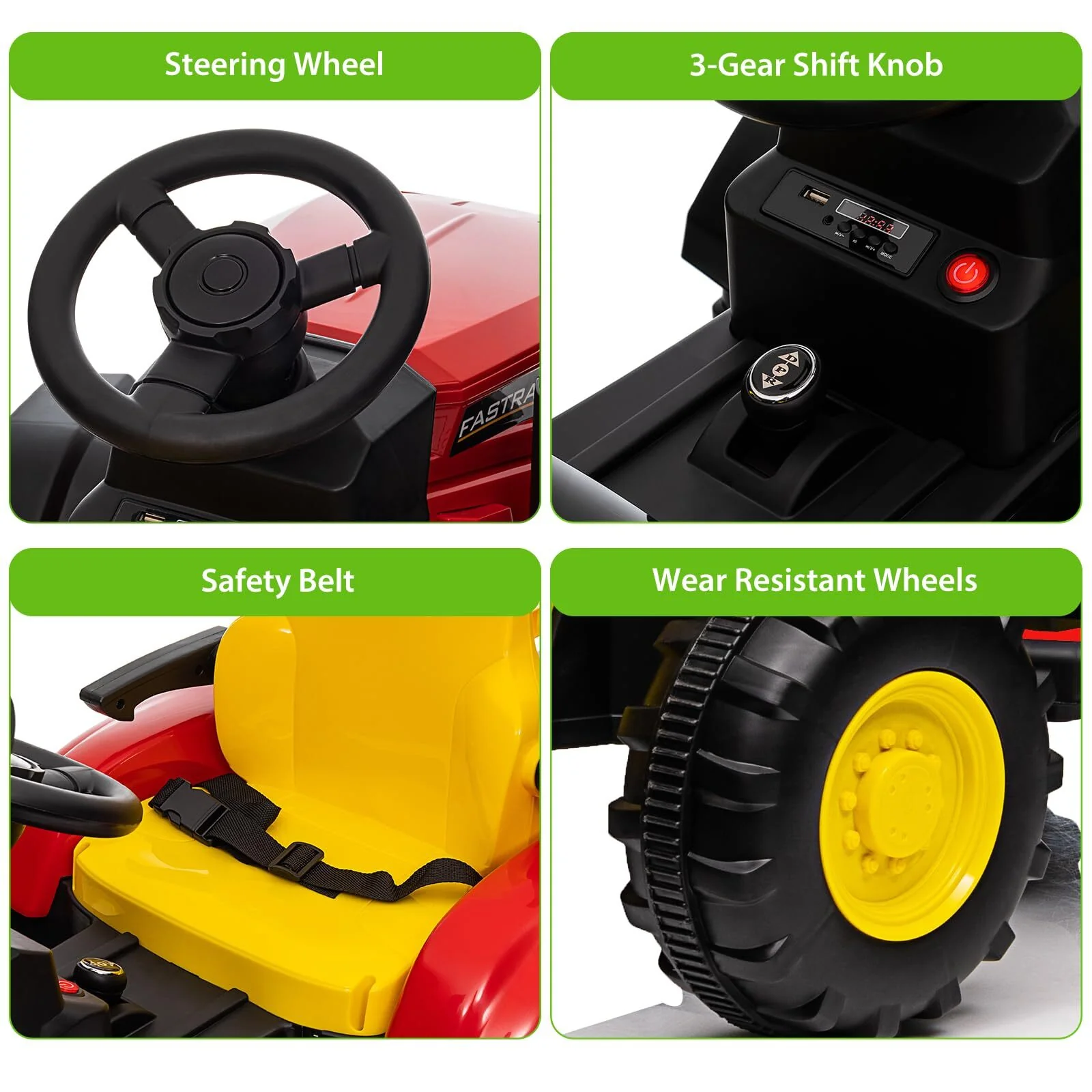 12V Battery-Powered Electric Ride-On Tractor with Trailer and Remote Control Toy - Image 5