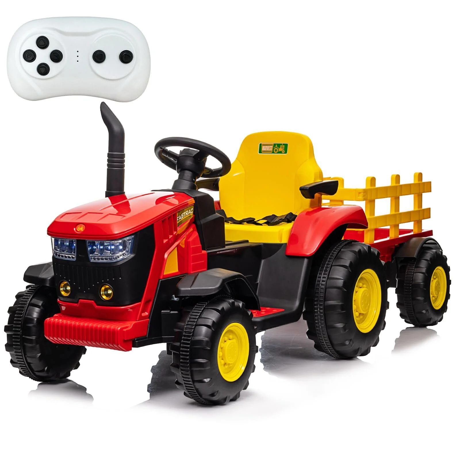 12V Battery-Powered Electric Ride-On Tractor with Trailer and Remote Control Toy - Image 7