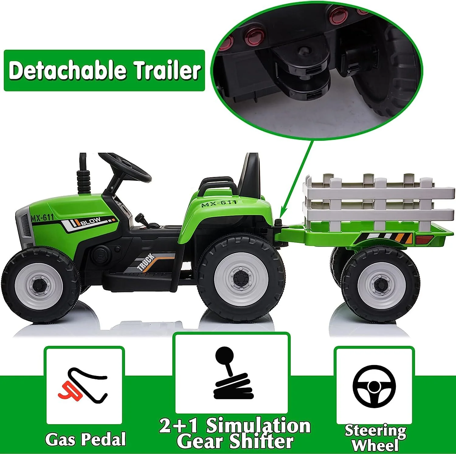 12V Electric Ride-On Tractor with Trailer for Kids and Remote Control Vehicle Toy - Image 10