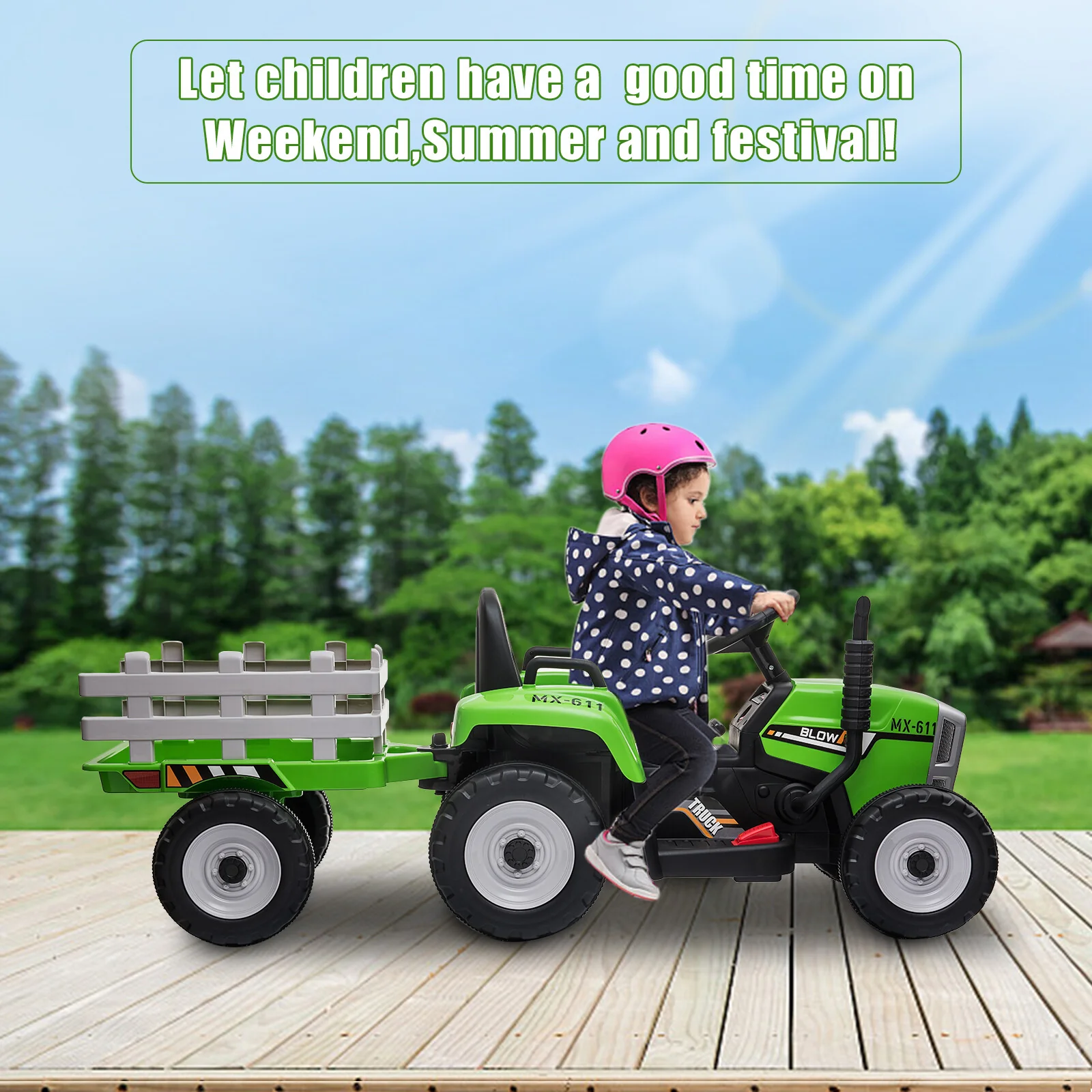 12V Electric Ride-On Tractor with Trailer for Kids and Remote Control Vehicle Toy - Image 5