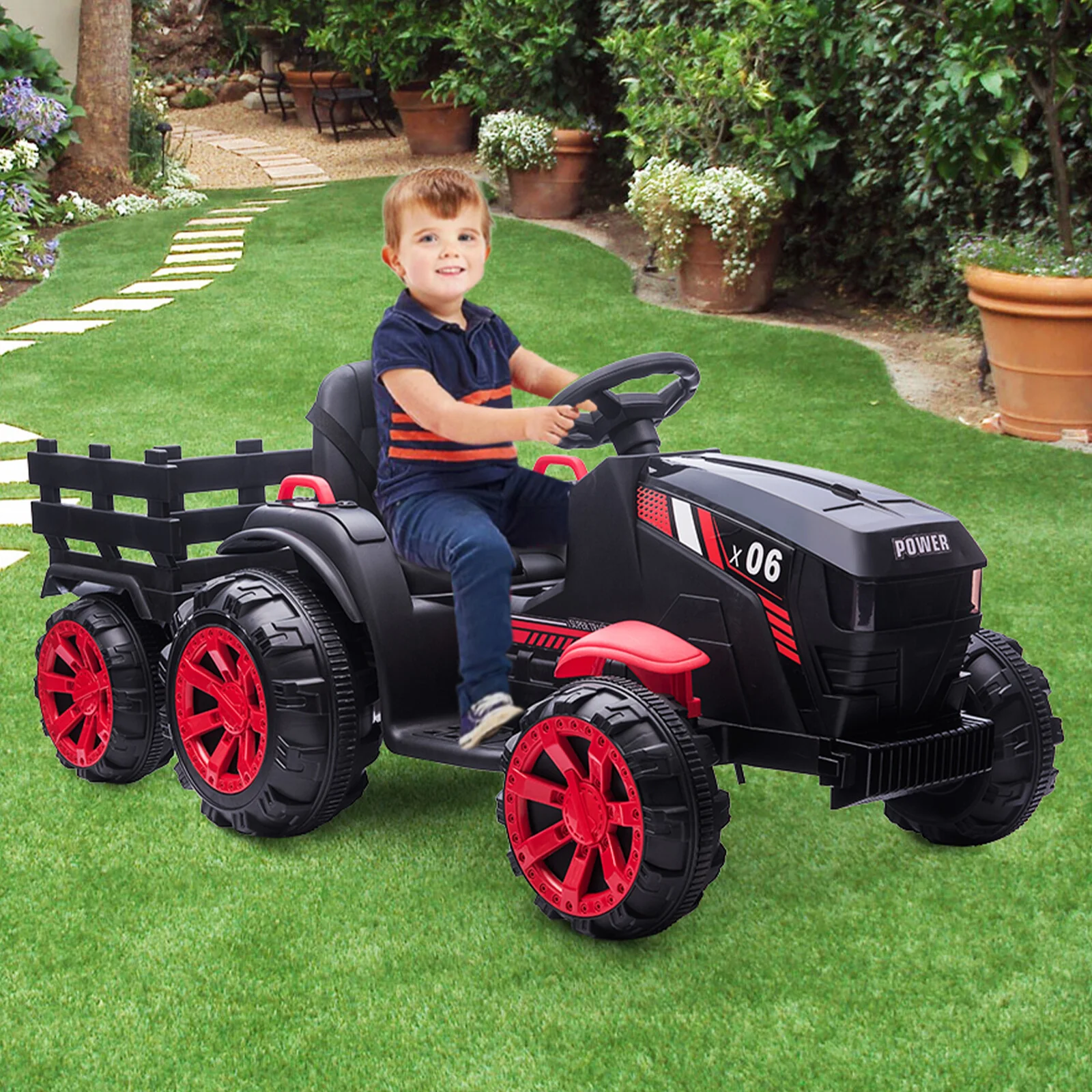 12V Electric Ride-On Tractor with Trailer for Toddlers and Kids Featuring LED Lights - Image 9