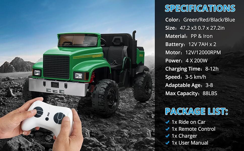 12V Battery-Powered Electric Ride-On Truck for Kids with Remote Control - Image 4