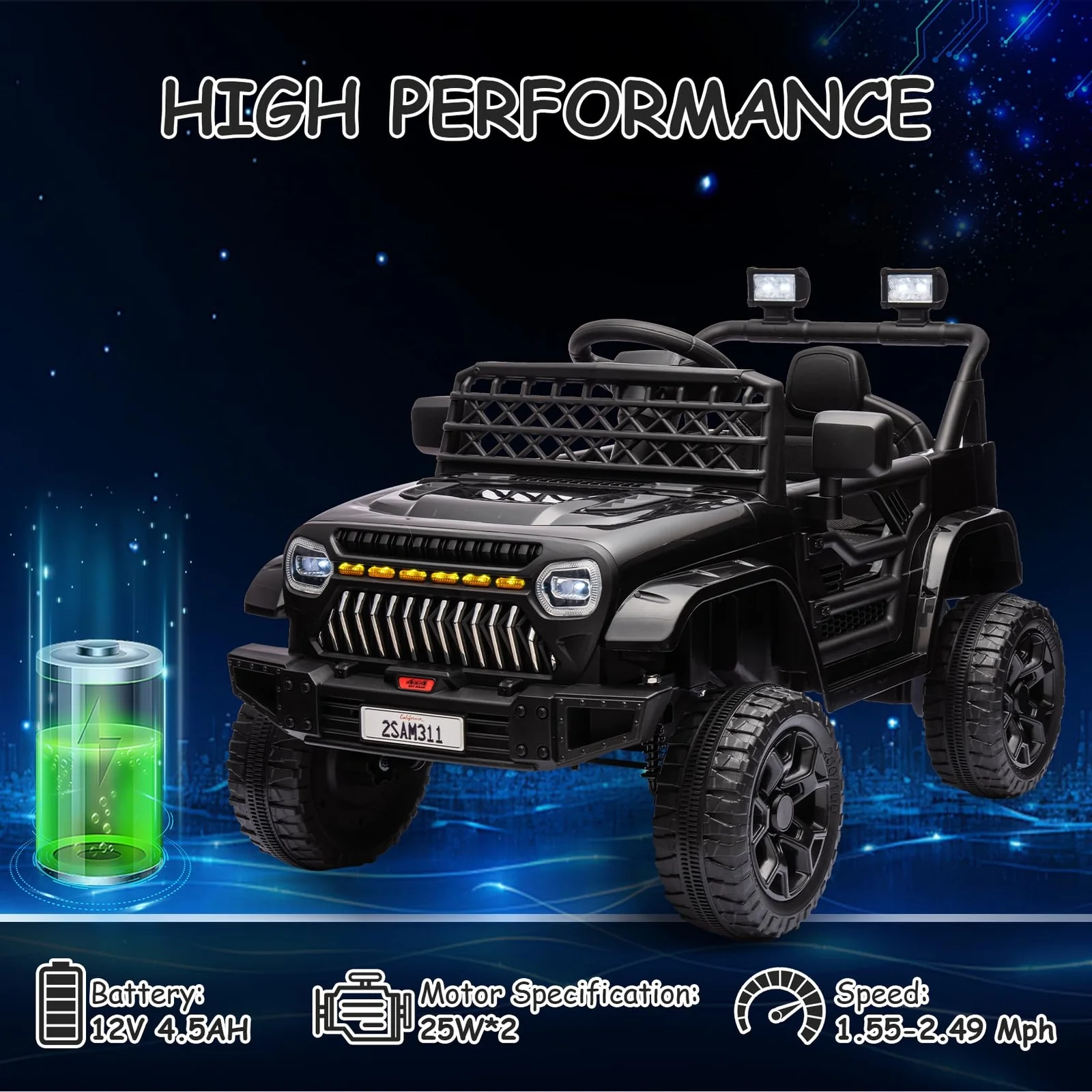 12V Kids Ride-On Truck Car with Remote Control, LED Lights, Music, and Power Wheels - Image 12