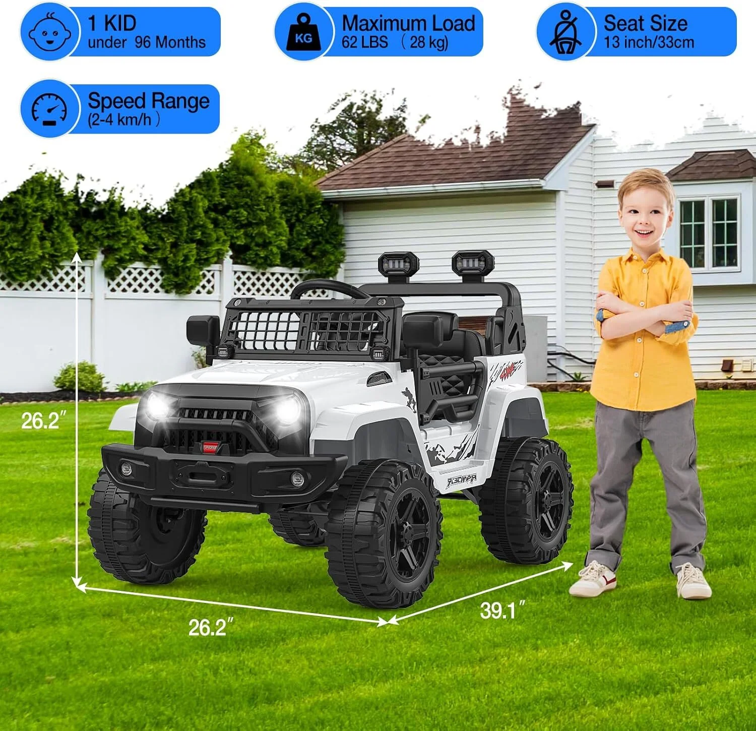12V Electric Ride-On Truck for Kids with AUX Port, LED Lights, and 2 Speed Settings - Image 16