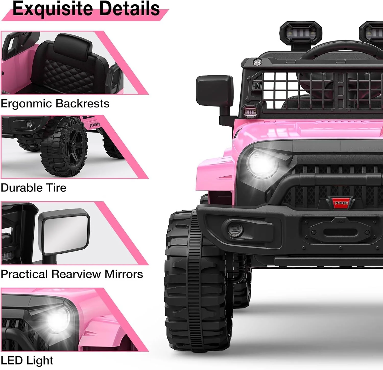 12V Electric Ride-On Truck for Kids with AUX Port, LED Lights, and 2 Speed Settings - Image 2