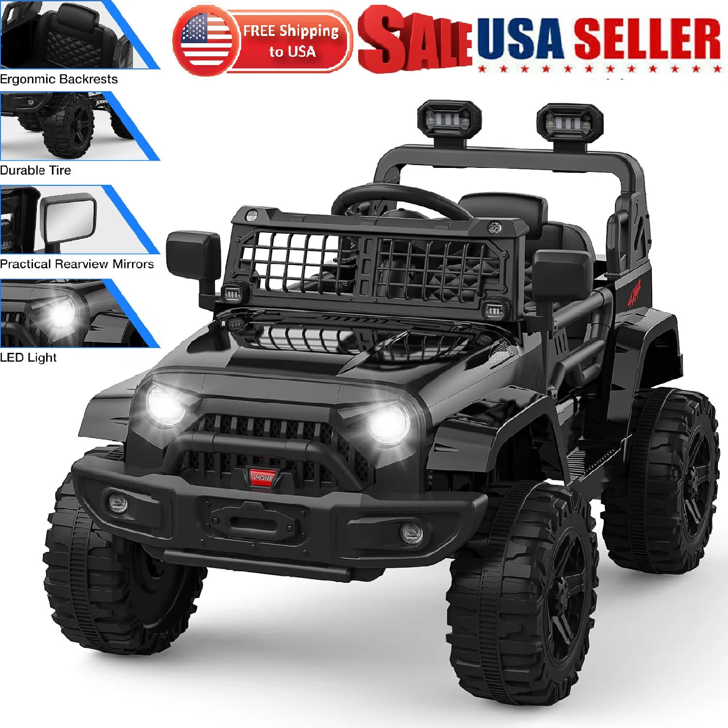 12V Electric Ride-On Truck for Kids with AUX Port, LED Lights, and 2 Speed Settings - Image 24