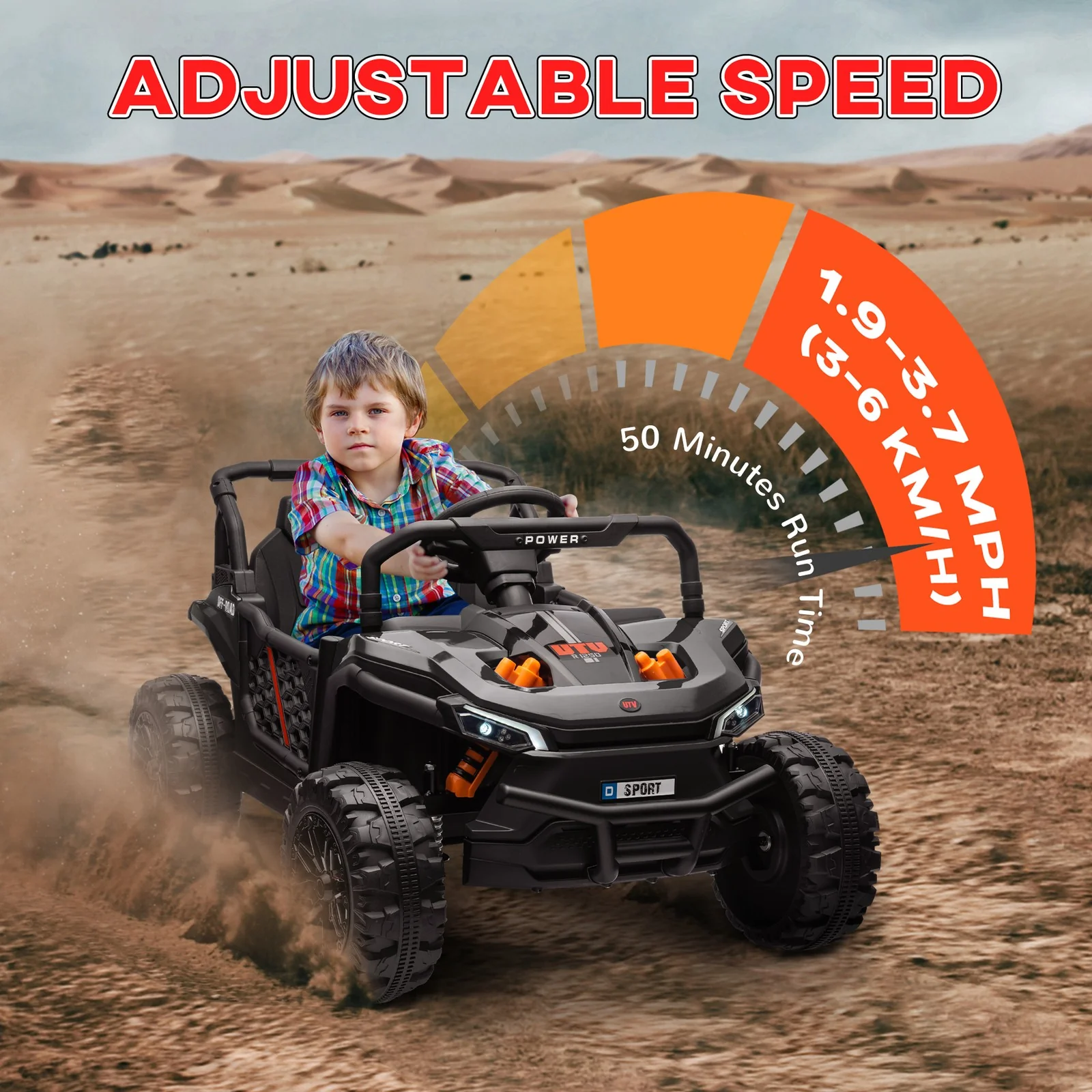 12V Ride-On UTV Truck Toy with 4-Wheel Suspension and Remote Control in Black - Image 7