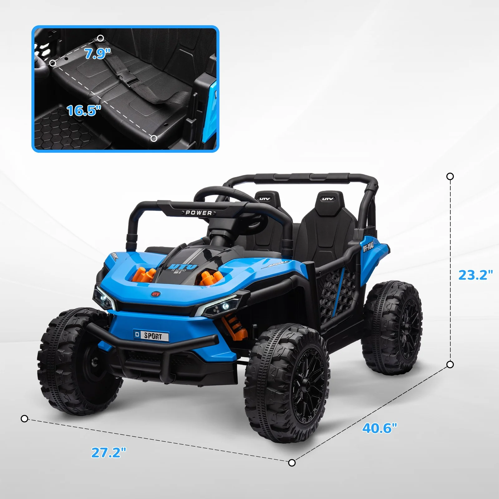 12V Ride-On UTV Truck Toy with 4-Wheel Suspension and Remote Control in Blue - Image 2