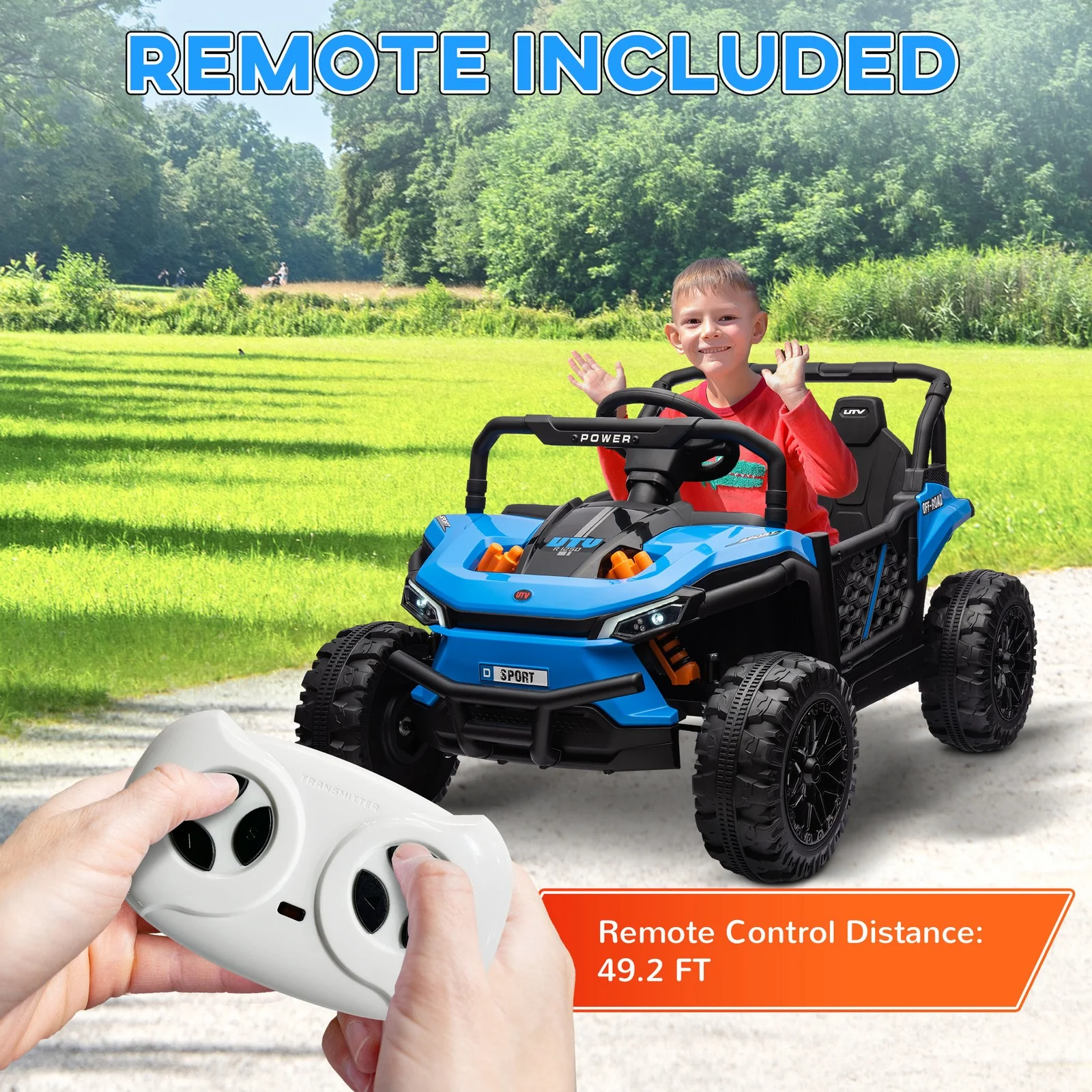 12V Ride-On UTV Truck Toy with 4-Wheel Suspension and Remote Control in Blue - Image 8