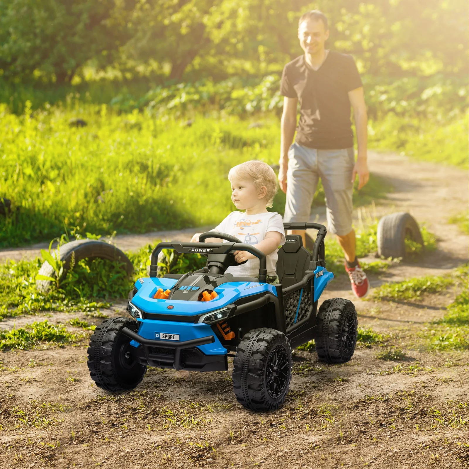 12V Ride-On UTV Truck Toy with 4-Wheel Suspension and Remote Control in Blue - Image 2