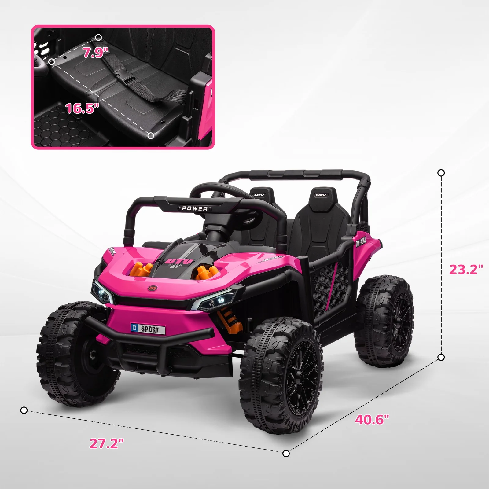 12V Pink Ride-On UTV Truck Toy with Remote Control and 4-Wheel Suspension - Image 3