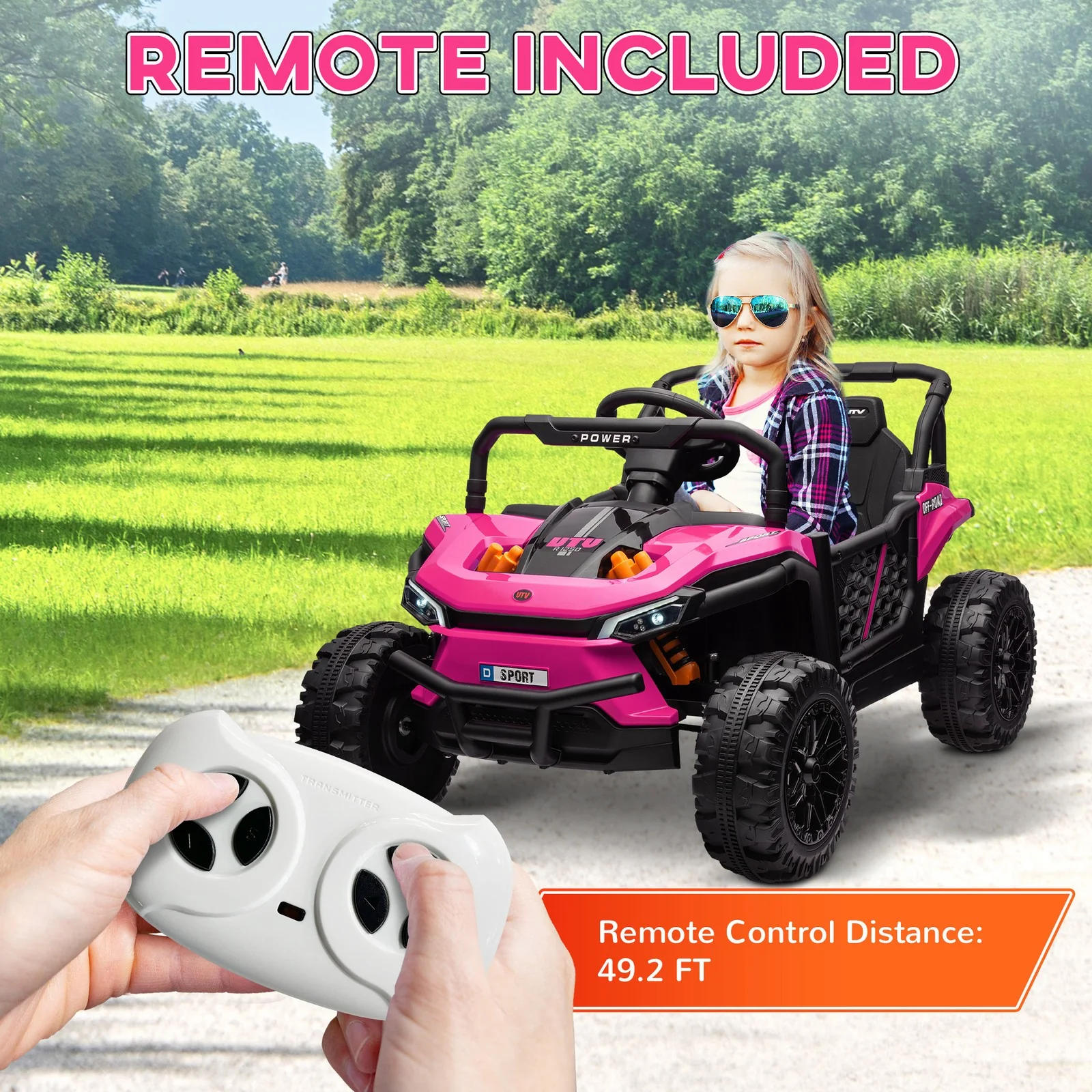 12V Pink Ride-On UTV Truck Toy with Remote Control and 4-Wheel Suspension - Image 8