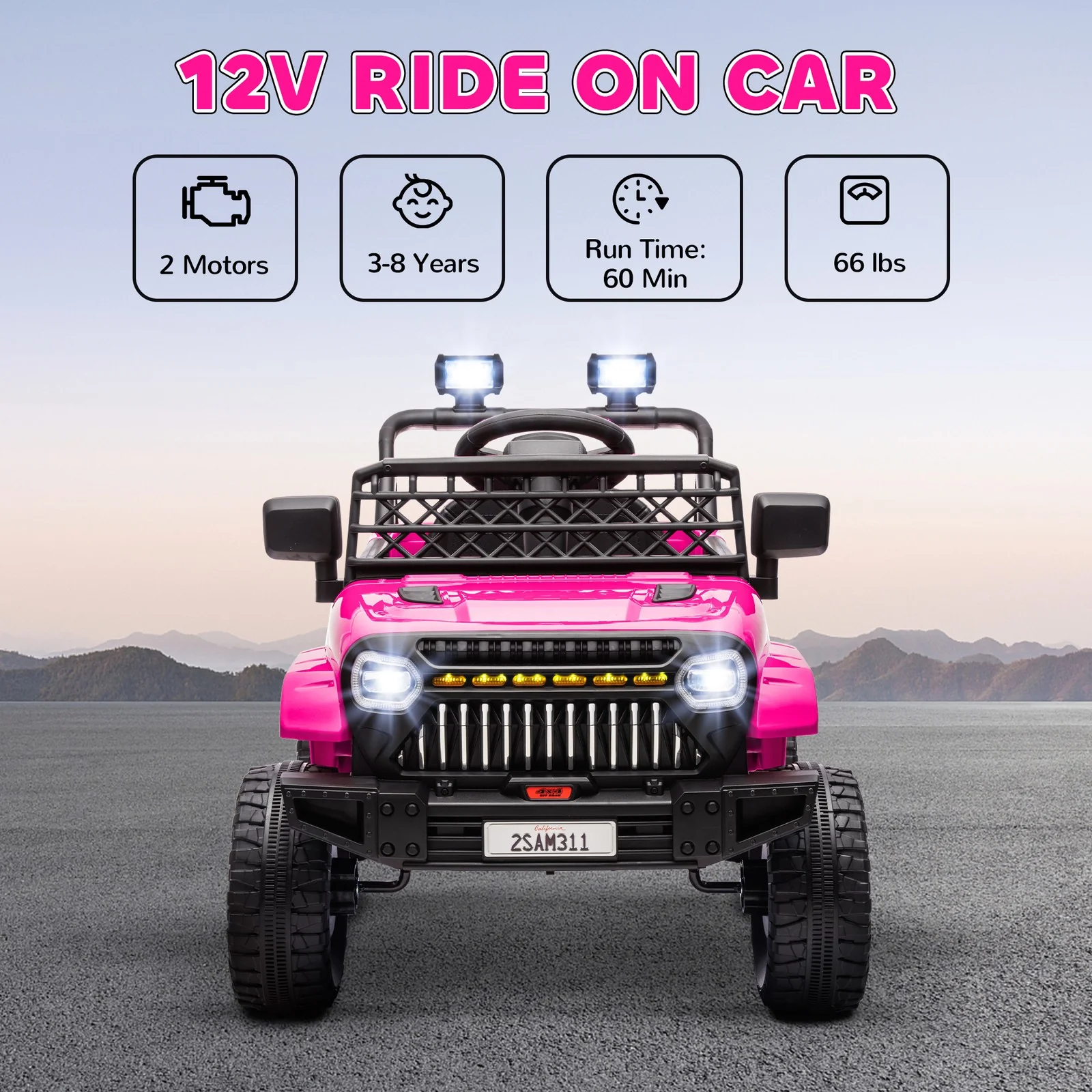 12V Pink Ride-On Truck with Spring Suspension and Remote Control - Image 5