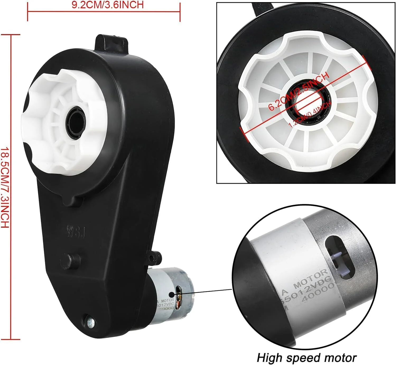 12V Ride-On Electric Vehicle Upgrade Motor Gearbox with 2 x 12V RS550 40000RPM Powered Wheels - Image 2