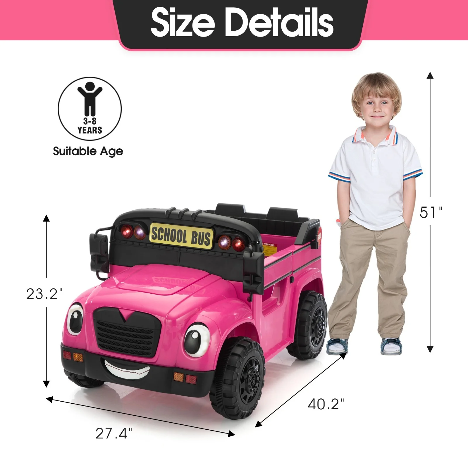 12V Kids School Bus Ride-On Toy with 1 Seat, Remote Control, LED Lights, and Power Display - Image 12