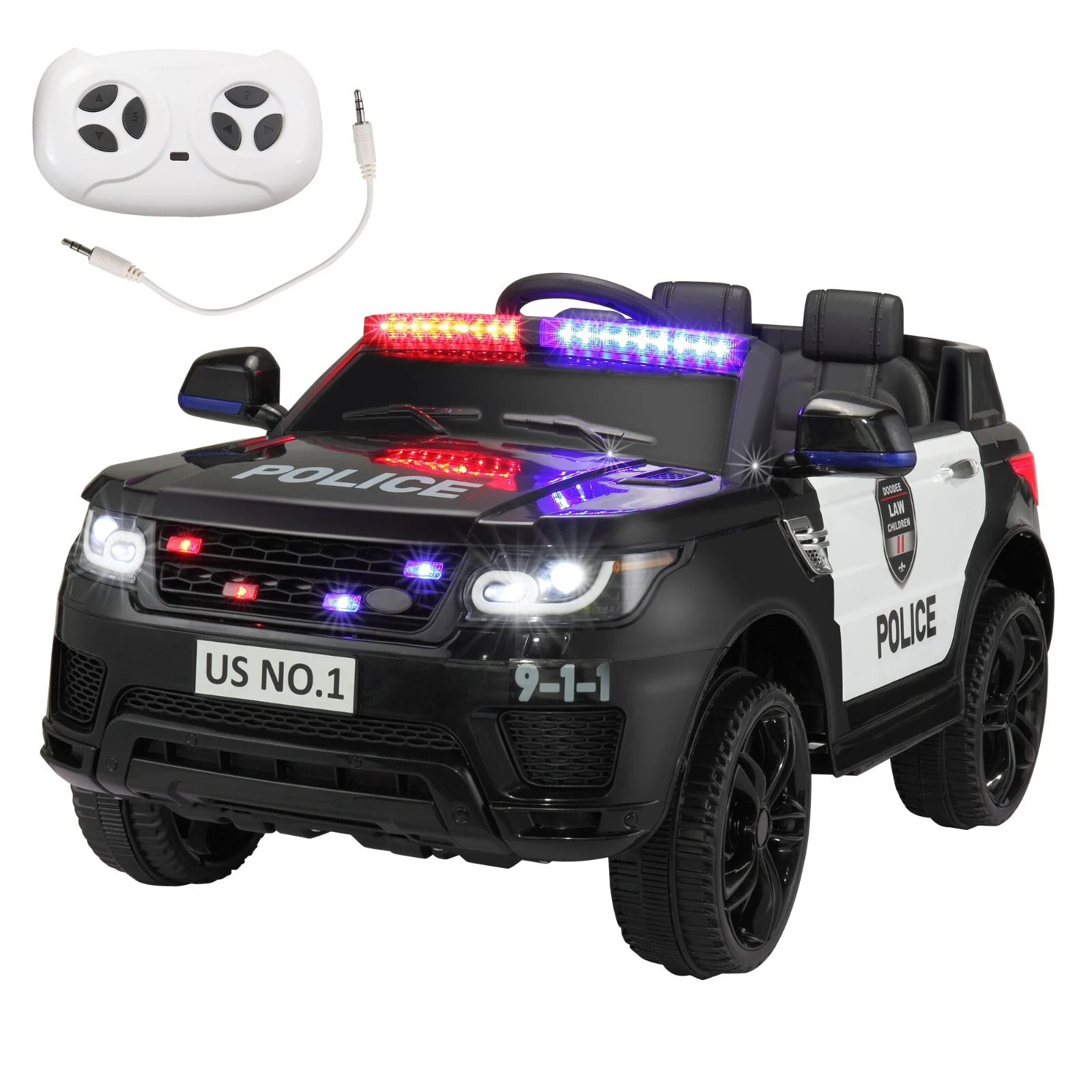 12V Kids Ride-On Police Car with Lights, Sounds, and Remote Control