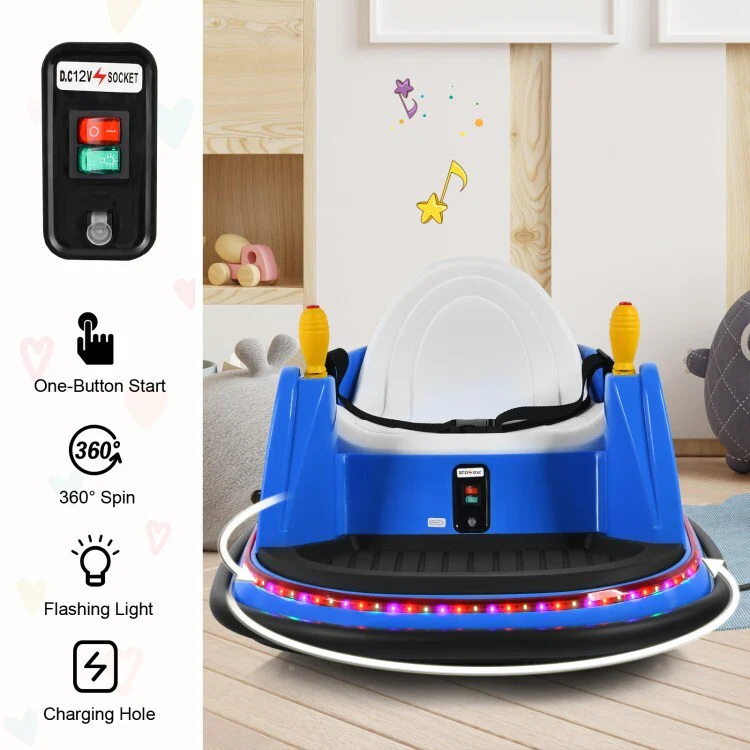 12V Toddler Electric Ride-On Bumper Car Toy with Spacious Pedal Area and Flashing Lights - Image 11