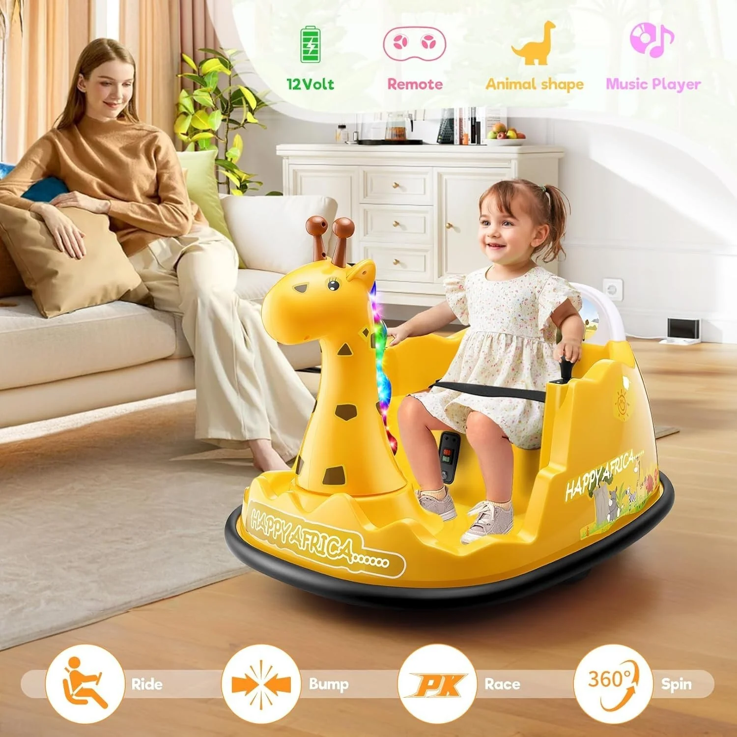 12V Electric Toddler Bumper Car with Parental Remote Control for Ages 18 Months to 6 Years - Image 12