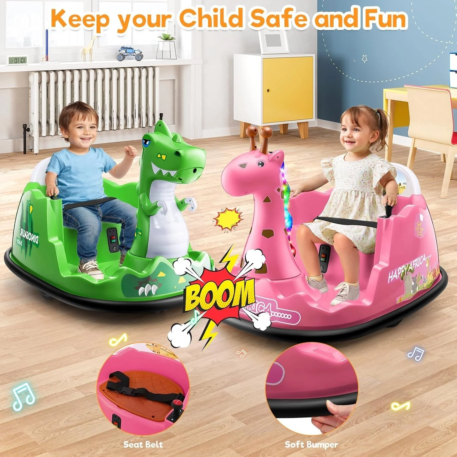 12V Electric Toddler Bumper Car with Parental Remote Control for Ages 18 Months to 6 Years - Image 3