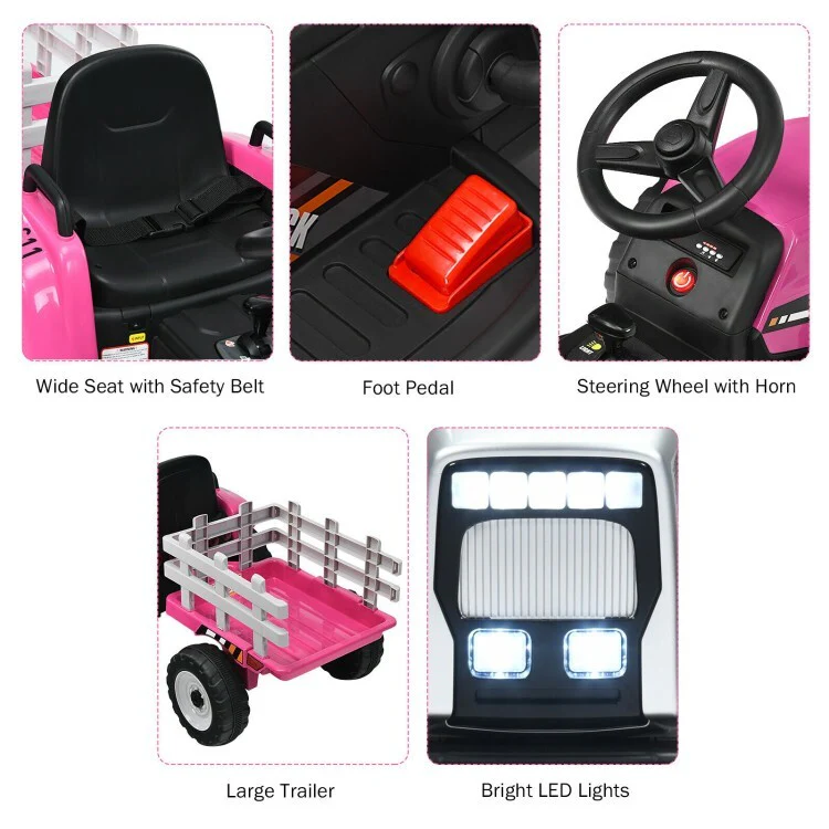 12V Toddler Ride-On Tractor with Large Trailer and 3-Gear Shift Ground Loader Toy for Kids - Image 10