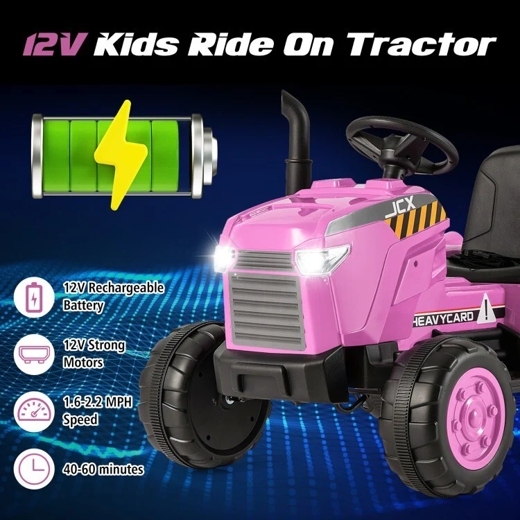 12V Toddler Ride-On Tractor Toy with Remote Control and Detachable Storage Trailer - Image 9