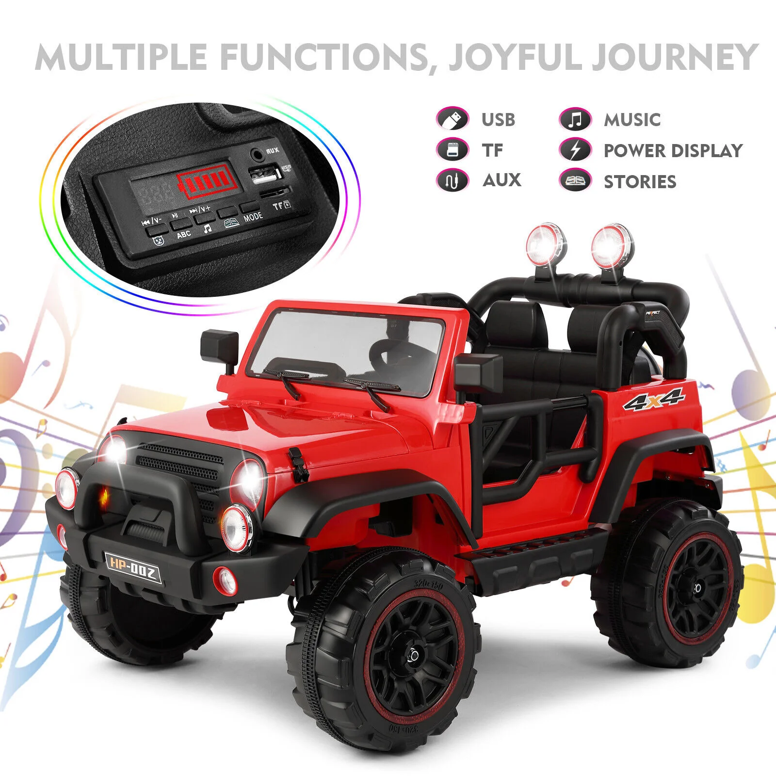 12V Two-Seater Electric Kids Ride On Car Truck with LED Lights, Music, Cover, and Remote Control - Image 4