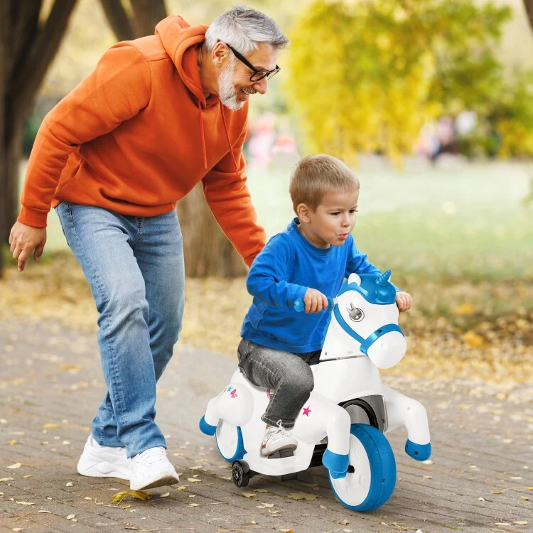 12V Unicorn Ride-On Toy for Kids with Training Wheels and Horse Riding Mode - Image 5