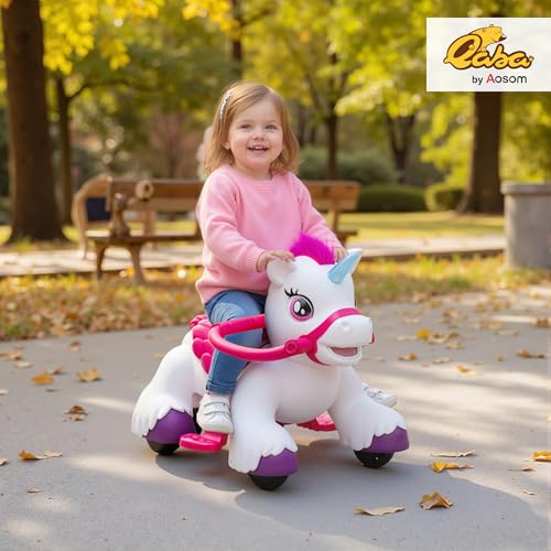 12V Unicorn Ride On Horse for Toddlers Ages 1.5-5, Electric Riding Pony with Animal Sounds, Light-Up Horn & Foot Pedal - Image 3