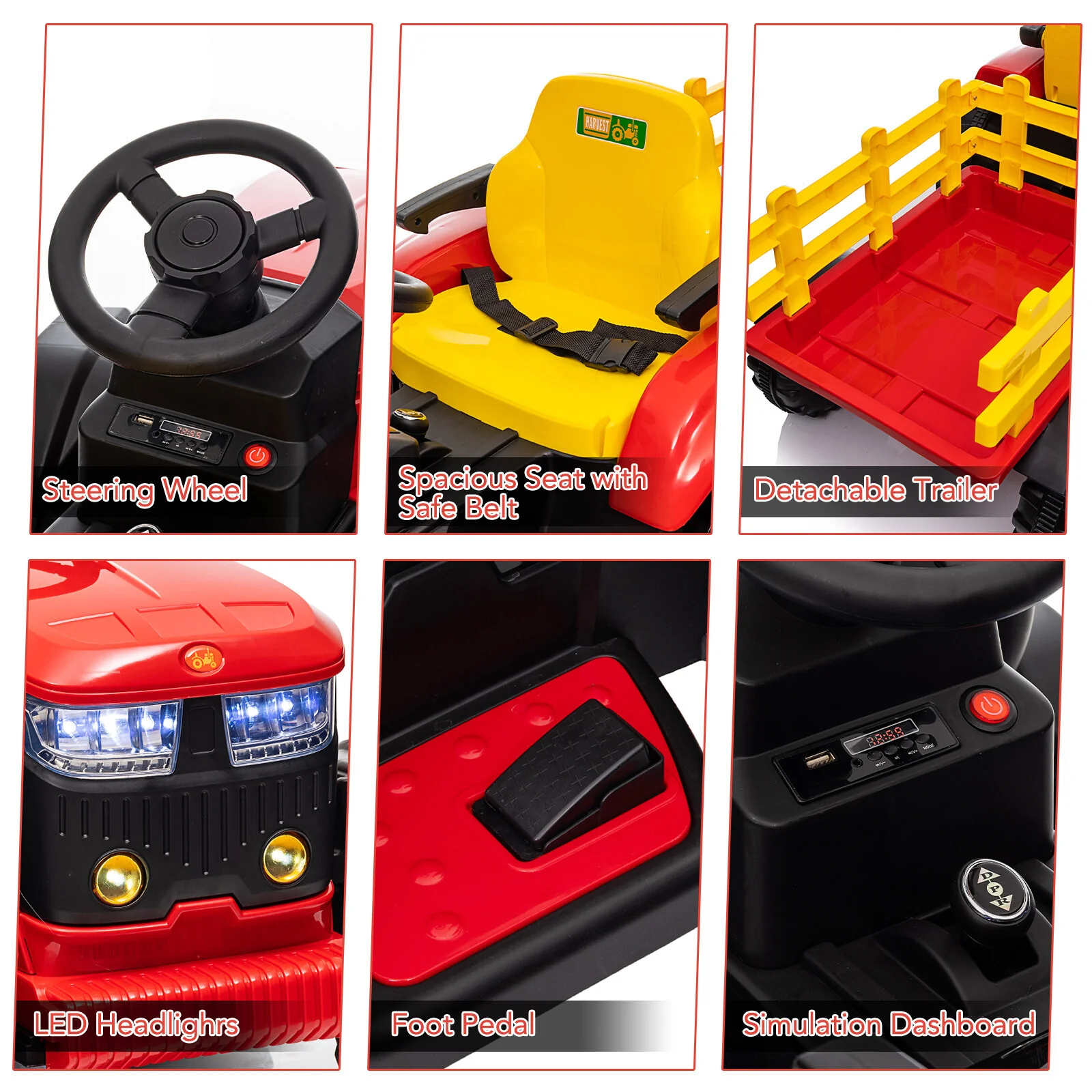 12V Electric Ride-On Tractor Car for Kids with Trailer and Rechargeable Battery - Image 14