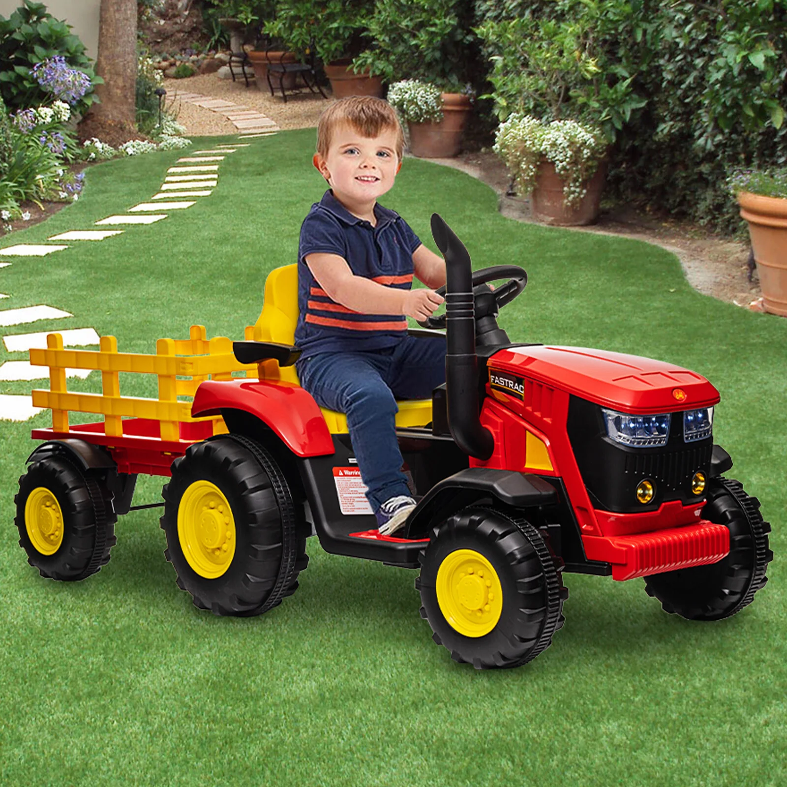 12V Electric Ride-On Tractor Car for Kids with Trailer and Rechargeable Battery - Image 6