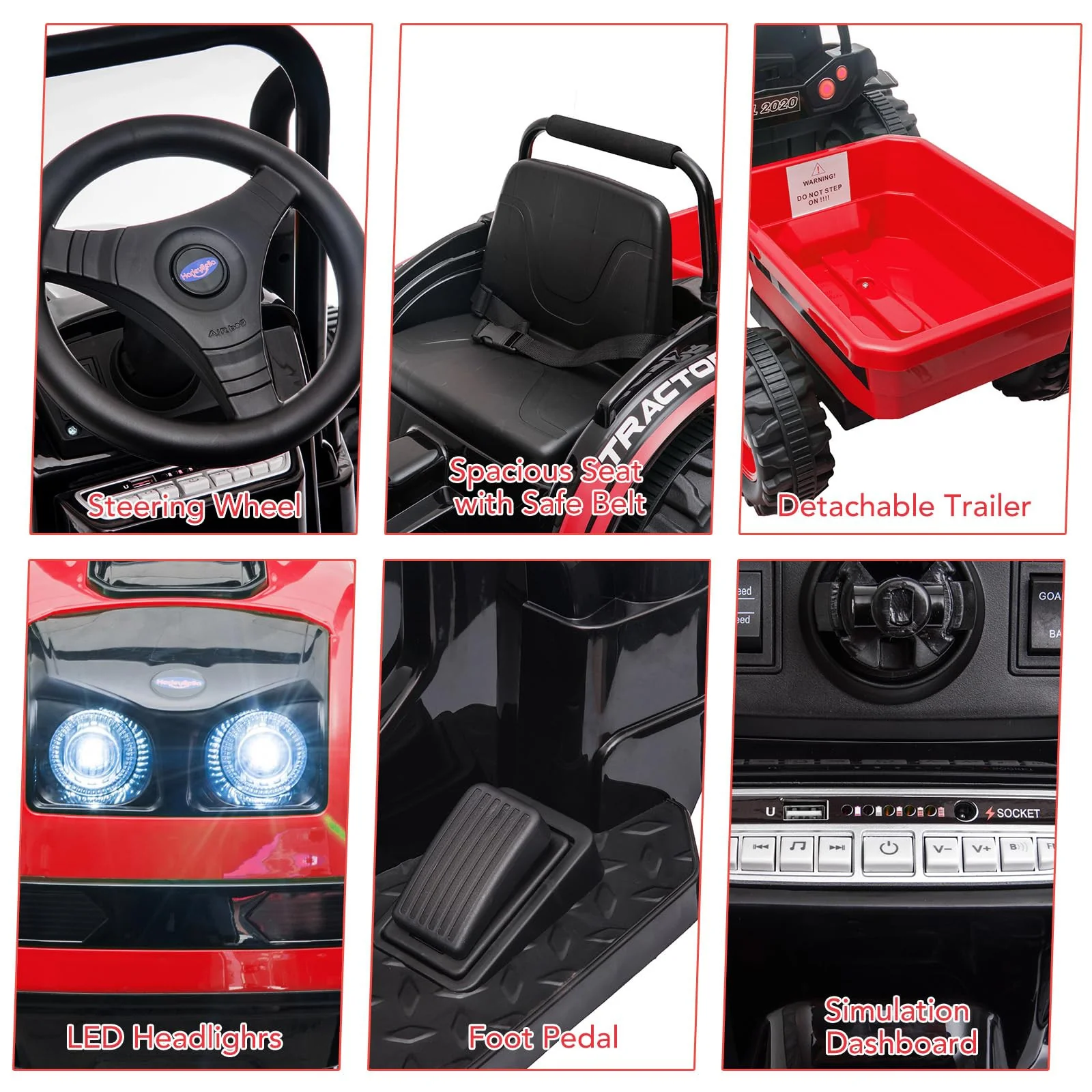 12V Upgraded Electric Ride-On Tractor with Trailer and Remote Control for Kids - Image 3