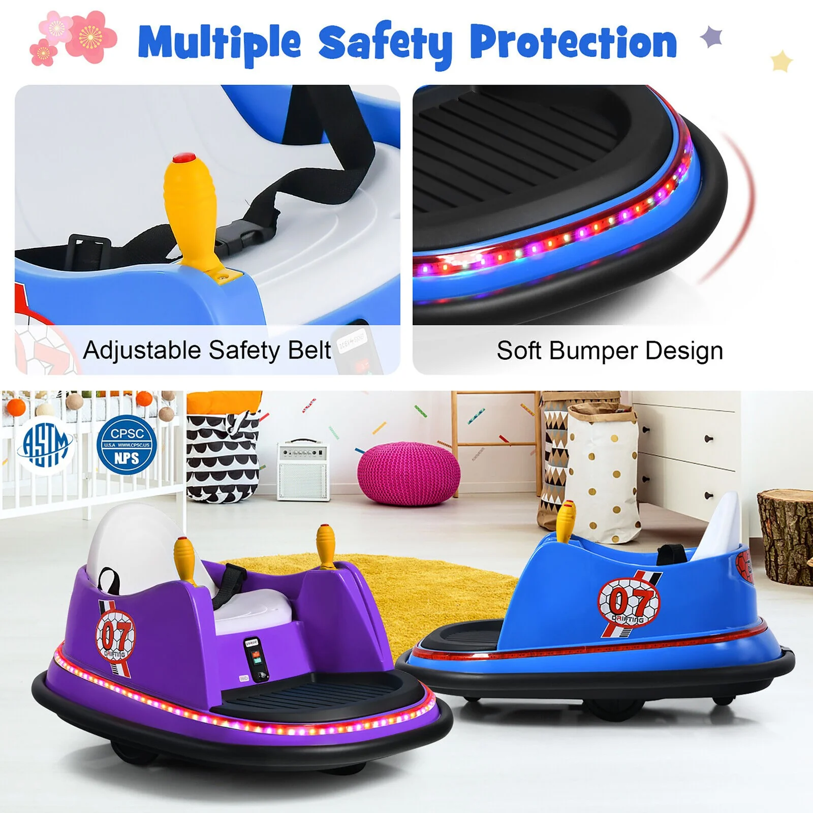 12V Blue Kids Ride-On Bumper Car with 360° Spin and Remote Control - Image 10