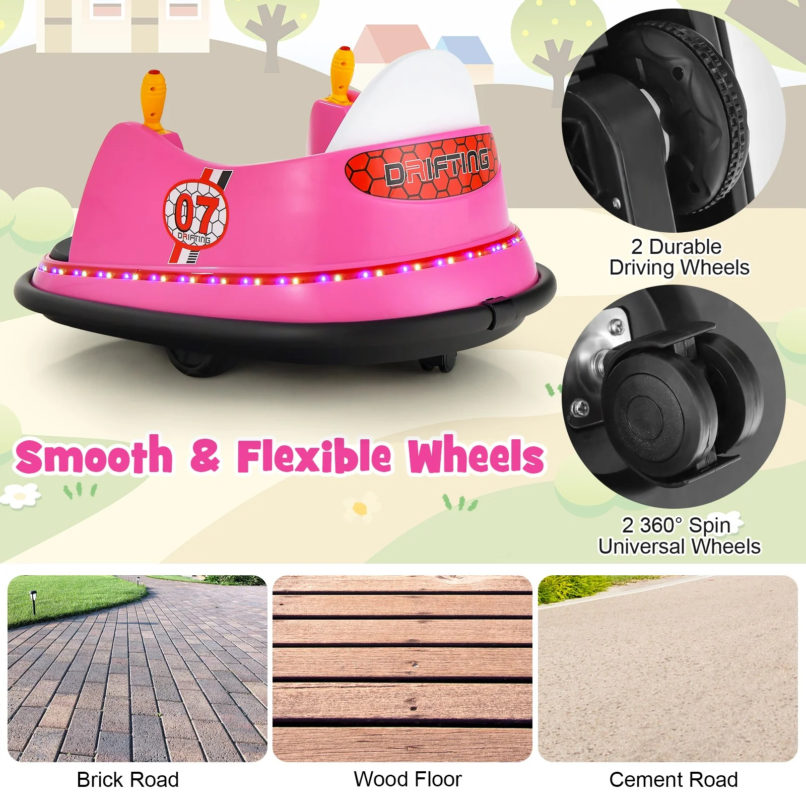 12V Kids Ride-On Bumper Car with 360° Spin and Remote Control, Pink - Image 10