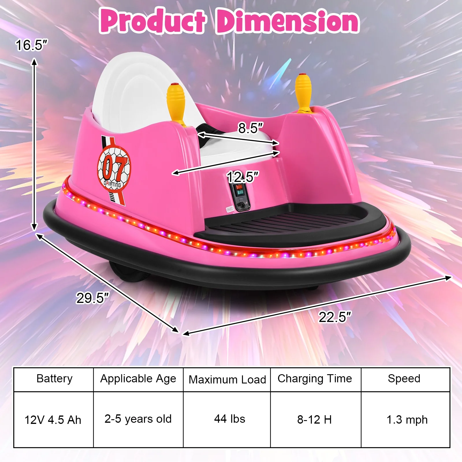12V Kids Ride-On Bumper Car with 360° Spin and Remote Control, Pink - Image 2